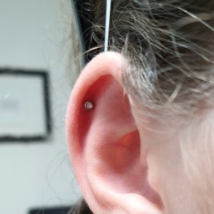 Helix piercing, vstavljen v Puer Aeternus studiu v Sežani