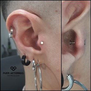 Tragus piercing vstavljen v Puer Aeternus studiu v Sežani